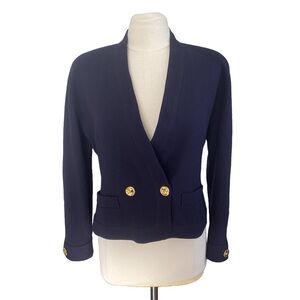 Vintage Jaeger Lightweight Wool Blazer UK10 Gold Bottons Navy Flaw